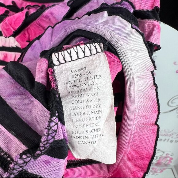 Bellissima long sleeve ruffle tiered ombré tie dye Black and Pink Striped Top - Picture 7 of 8